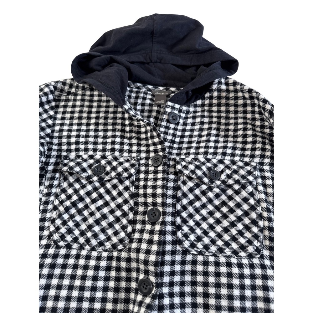 EDDIE BAUER Black White Plaid Hooded Button‎ Down Jacket Women's XS NWOT - Picture 4 of 15
